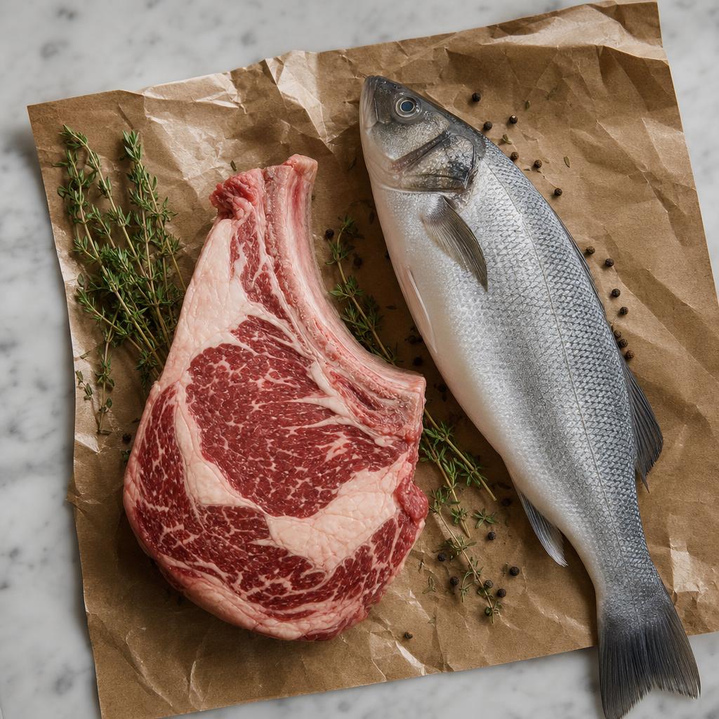 Meat & Seafood — editorial still life
